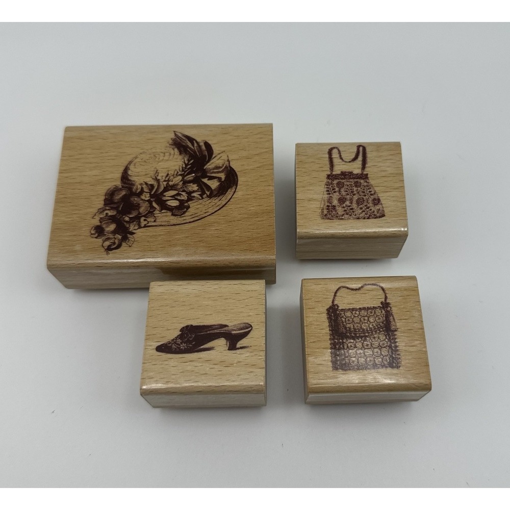 Anna Griffin Queen For A Day Victorian Shoe Hat Purse Wood Rubber Stamp Lot Of 4